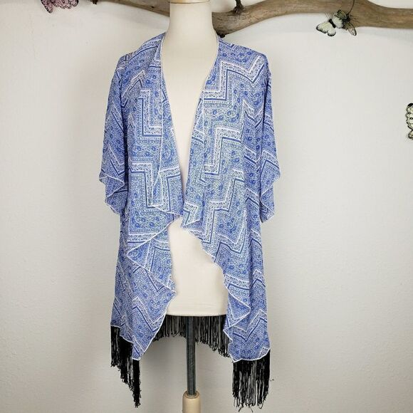 LuLaRoe Tops - Lularoe monroe short sleeve kimono with fringe